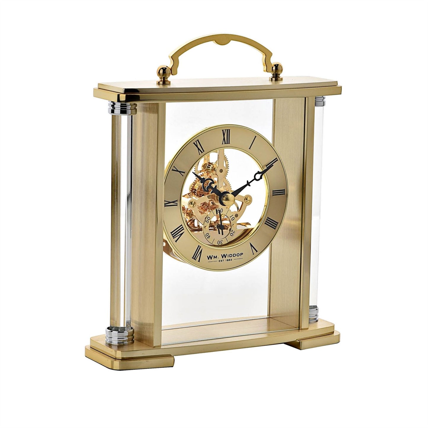 Wm. Widdop Mantel Clock with Handle Skeleton Movement W2918-19 Available Multiple Colour