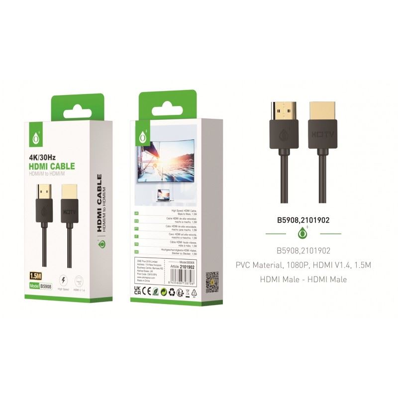 HDMI Cable HDMI/M to HDMI/M 1.5m Length High Speed 4K/30Hz