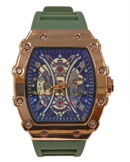 New Rubber Gents Solid Fashion Quartz Movement Screw Decoration Skeleton Dial Rubber Strap Watch Available Multiple Colour