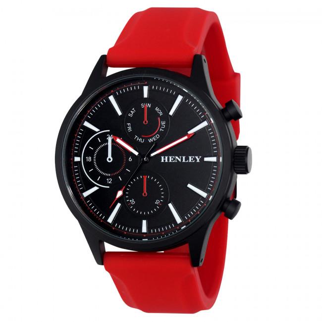 Henley Mens Multi Eye Black Dial With Sports Large Silicone Strap Watch H02222 Available Multiple Colour