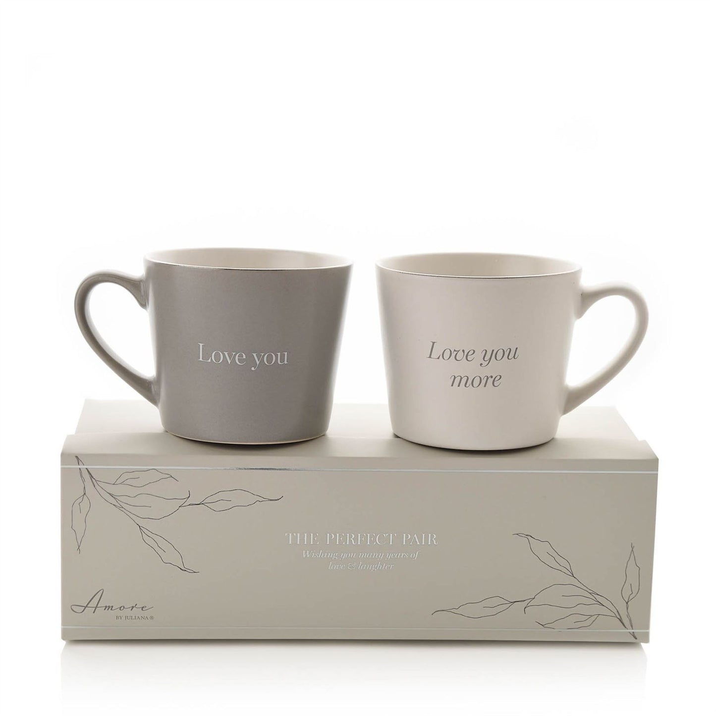 Amore Set of 2 Grey & White Mugs - Love You & Love You More