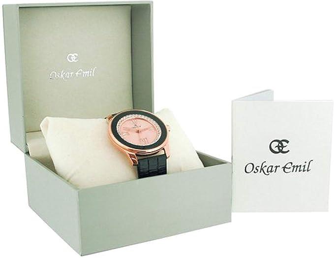 Oskar Emil Ladies Ruby Black Bling Rosegold Dial with Black Leather Strap Watch CLEARANCE - NEEDS RE-BATTERY