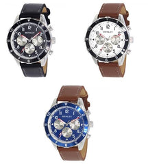 Henley Mens Multi Eye Classic Sports Leather Strap Watch H02213 Available Multiple Colour