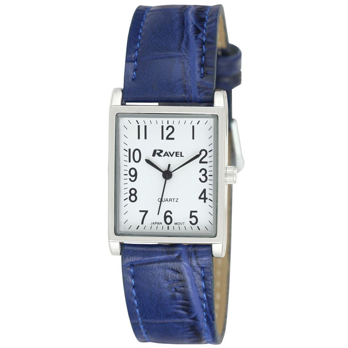 Ravel Mens Basic Classic Rectangular Square Dial Leather Strap Watch R0120