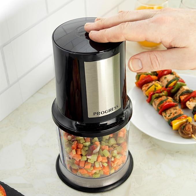 Progress Electric Food Chopper – Compact Food Processor, 500ml Chopping Bowl, Multifunctional Vegetable Chopper, Detachable Stainless Steel Twin Blade, One-Touch Operation, Non-Slip Base, 400W