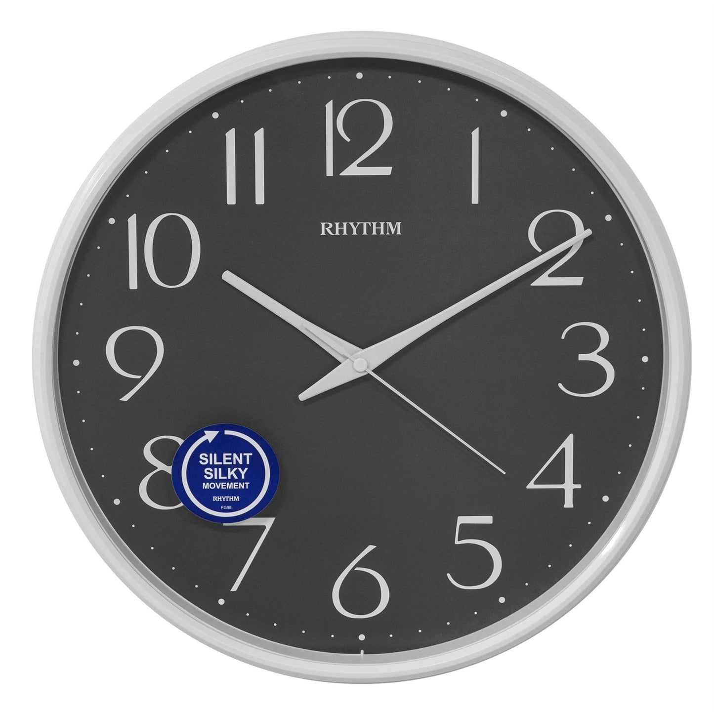 Rhythm Round Wall Clock Black Dial Silky Movement 30cm