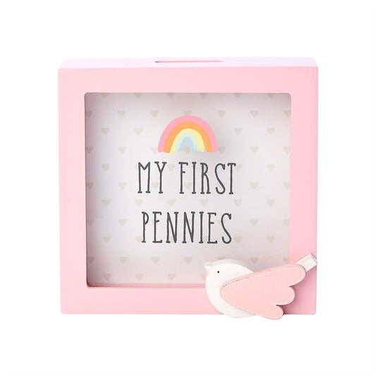 Petit Cheri Money Box Pink Bird Design "My First Pennies"