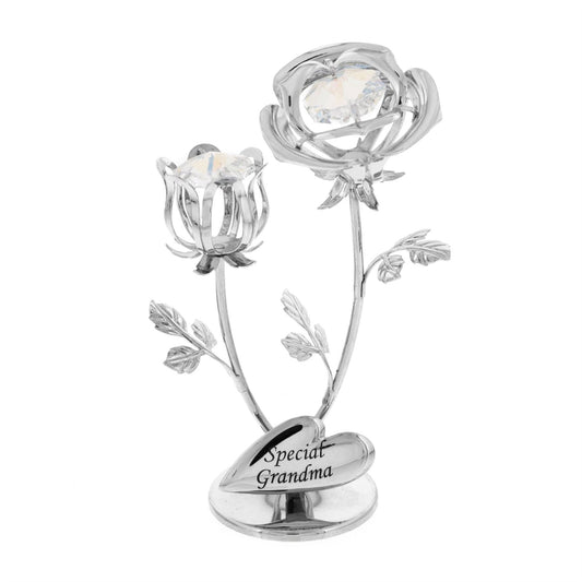 Crystocraft Chrome Plated Rose & Rose Bud - Special Grandma