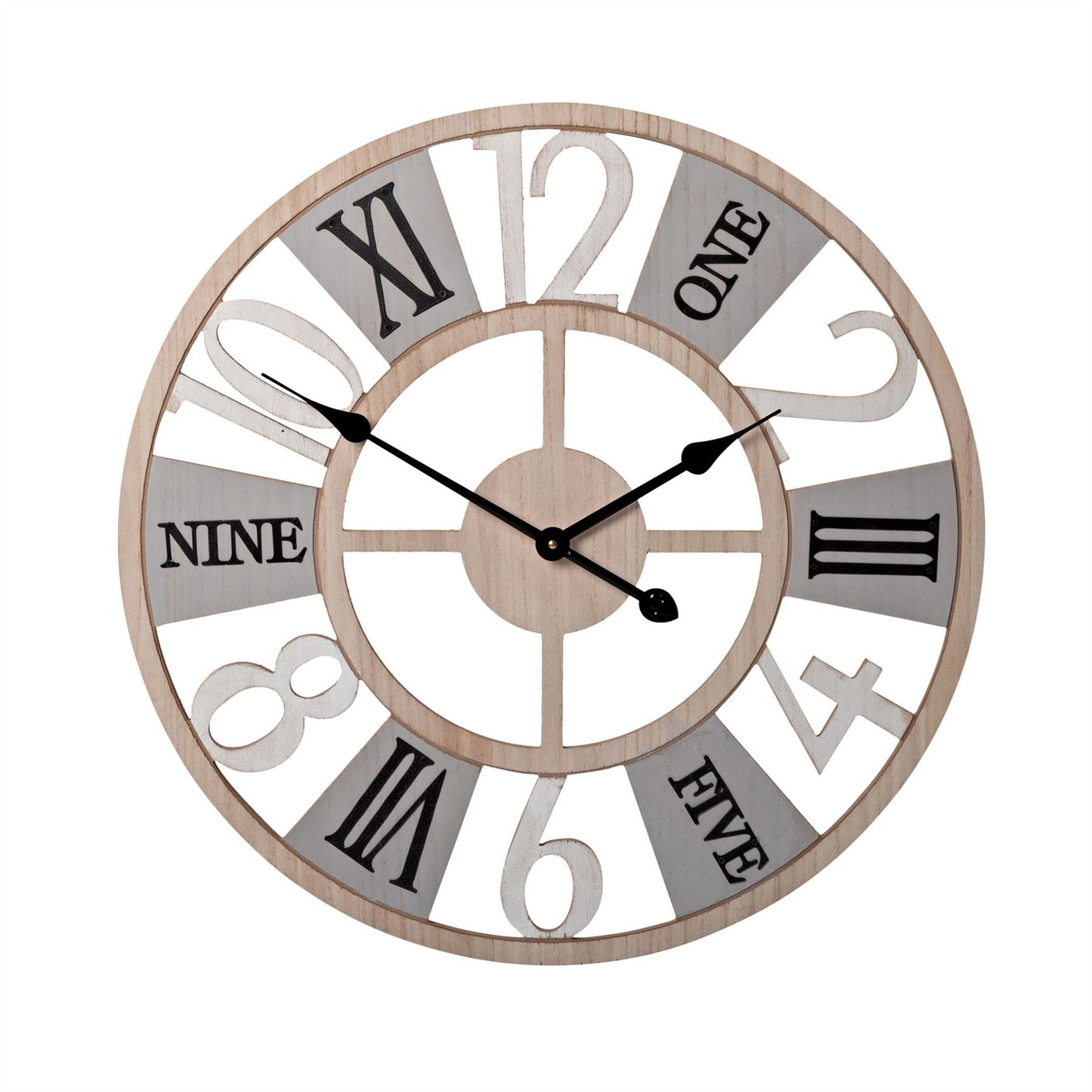 Hometime Metal & Wood Wall Clock Roman & Arabic Dial 60.4 cm