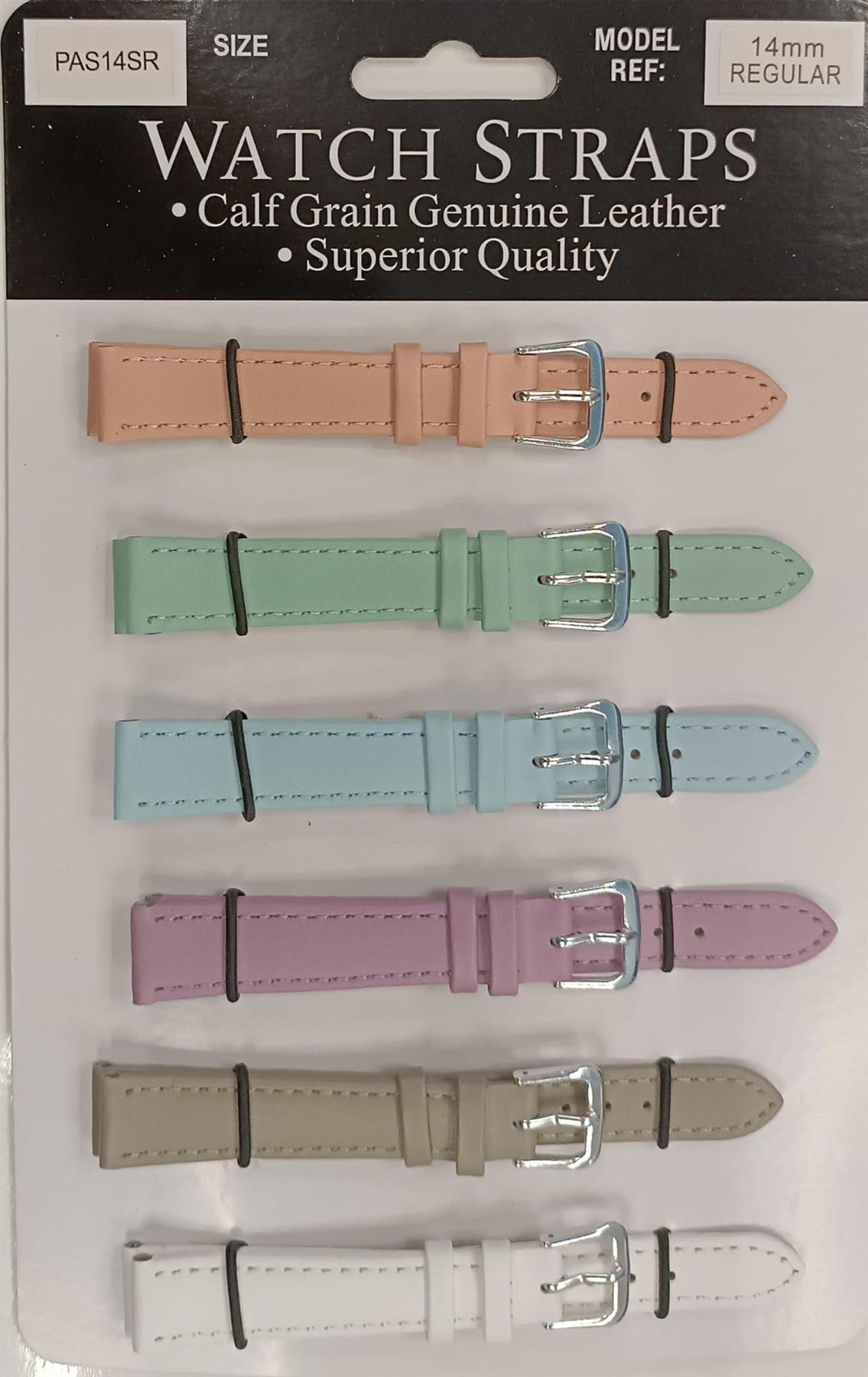 PASSR Sun Mixed Pastille Colour Calf Leather Watch Straps Regular card of 6 - Silver Buckle Available Size 10mm To 20mm