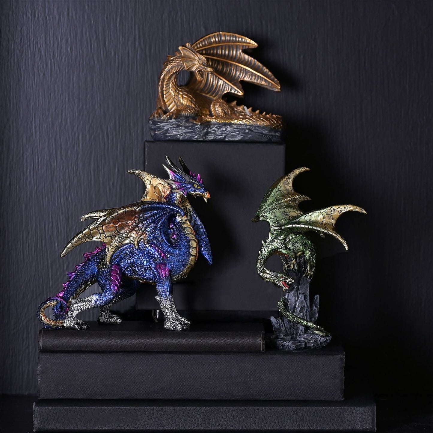 Green Dragon on Rocks Figurine