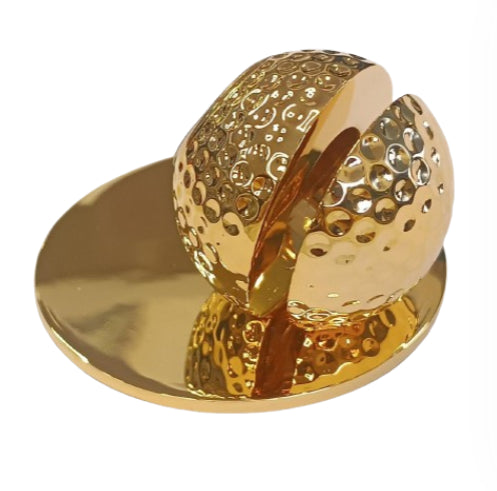 Miniature Clock Goldtone Plated Metal Golf Ball on Stand Solid Brass IMP73G- CLEARANCE NEEDS RE-BATTERY