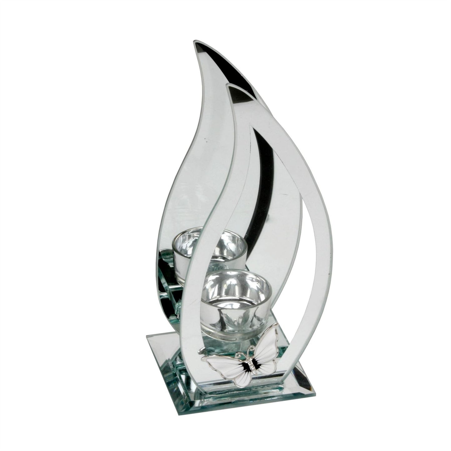 Hestia Glass/Mirror Flame Shape Single Tea Light Holder