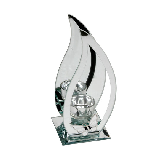 Hestia Glass/Mirror Flame Shape Single Tea Light Holder