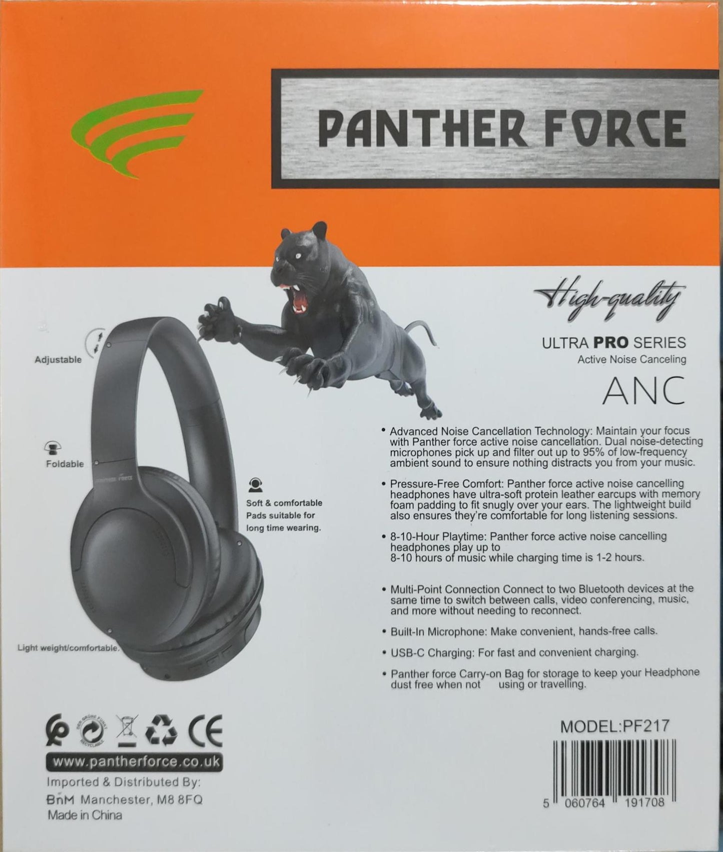 Panther Force Wireless Bluetooth Active Noise Canceling Headphone PF217