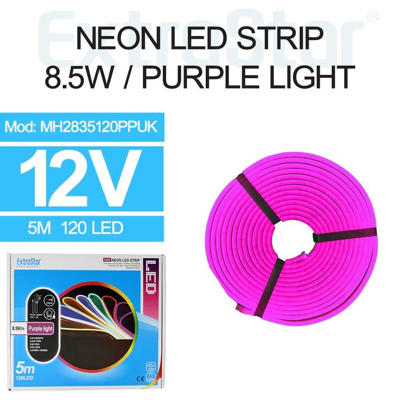 Neon LED Strip 5M Cable with Power Adapter, 8.5W/M, Ice Blue Light (AMH2835120IBUK