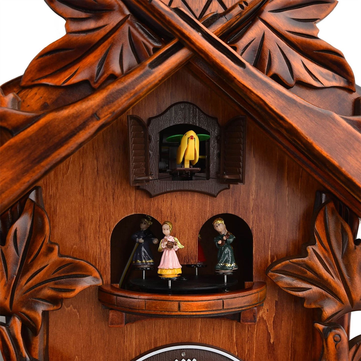 Qtz Cuckoo Clock - Lrg Wooden with Roundabout - 2 birds/Stag