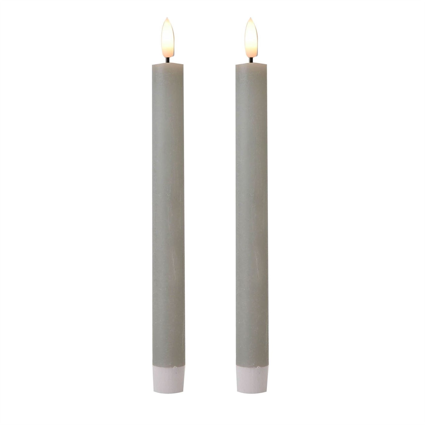 Set of 2 LED Wax Taper Candles Dove Grey 24cm