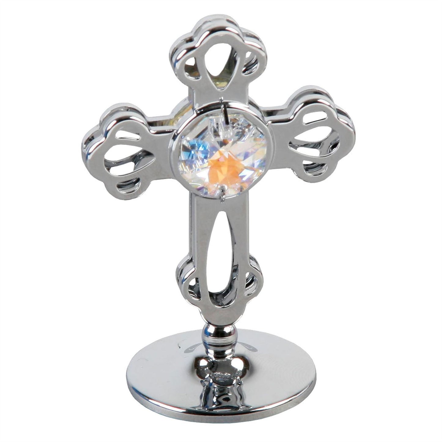 Crystocraft Chrome Plated Cross Ornament With Crystal