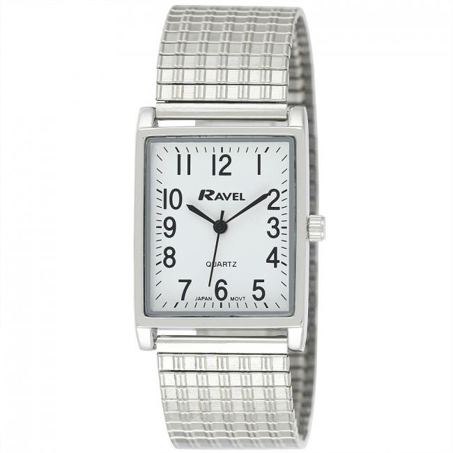 Ravel Mens Basic Classic Rectangular Expander Bracelet Watch R0220