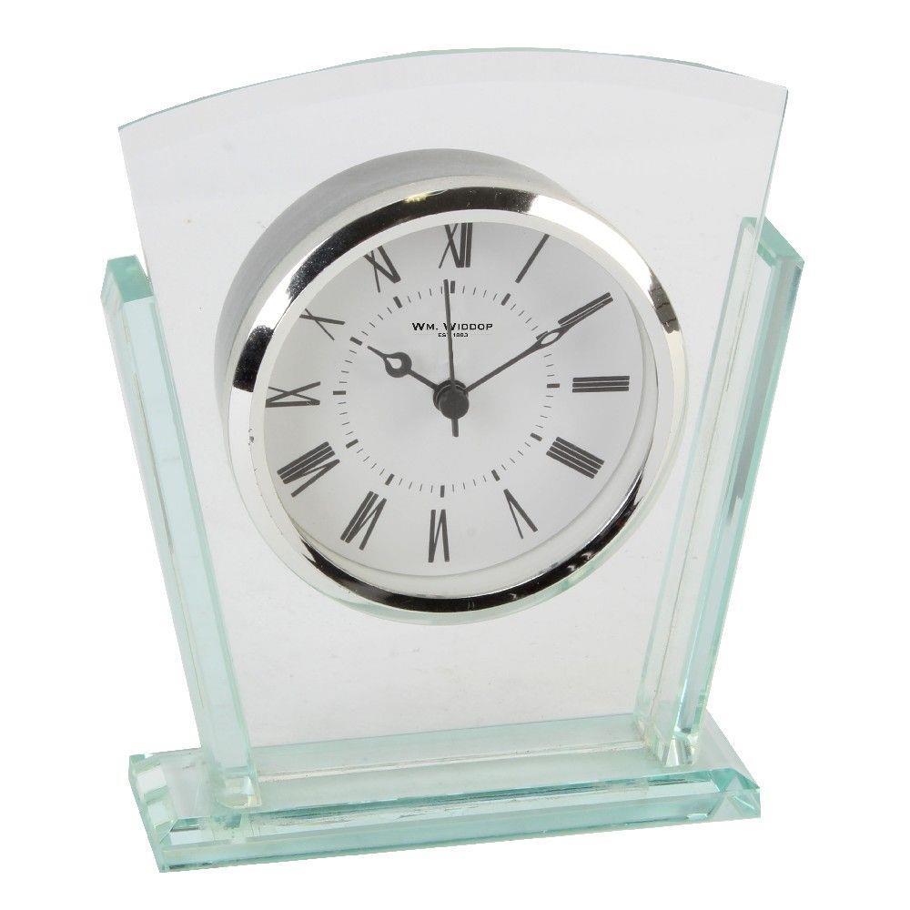 Wm. Widdop 2 Layered Silver Bezel Glass Mantel Clock W2707