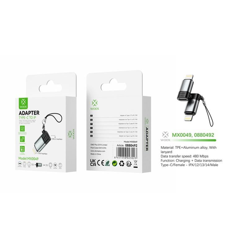 Woox Type-C/F to Lightning/M Plug & Play Adapter for Charging & Data Transfer