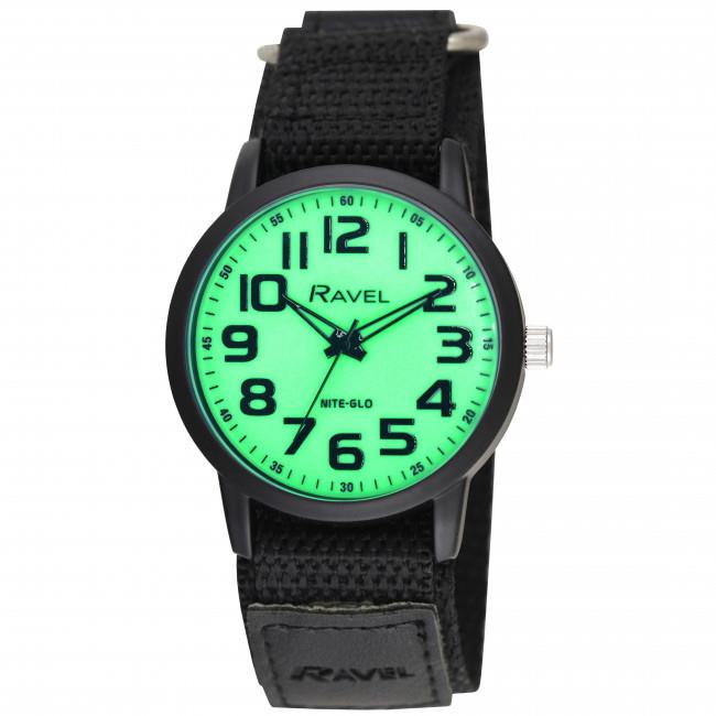 Ravel Mens Sports Bold Arabic Nite Glo Dial Velcro StrapWatch R1601.64.NG