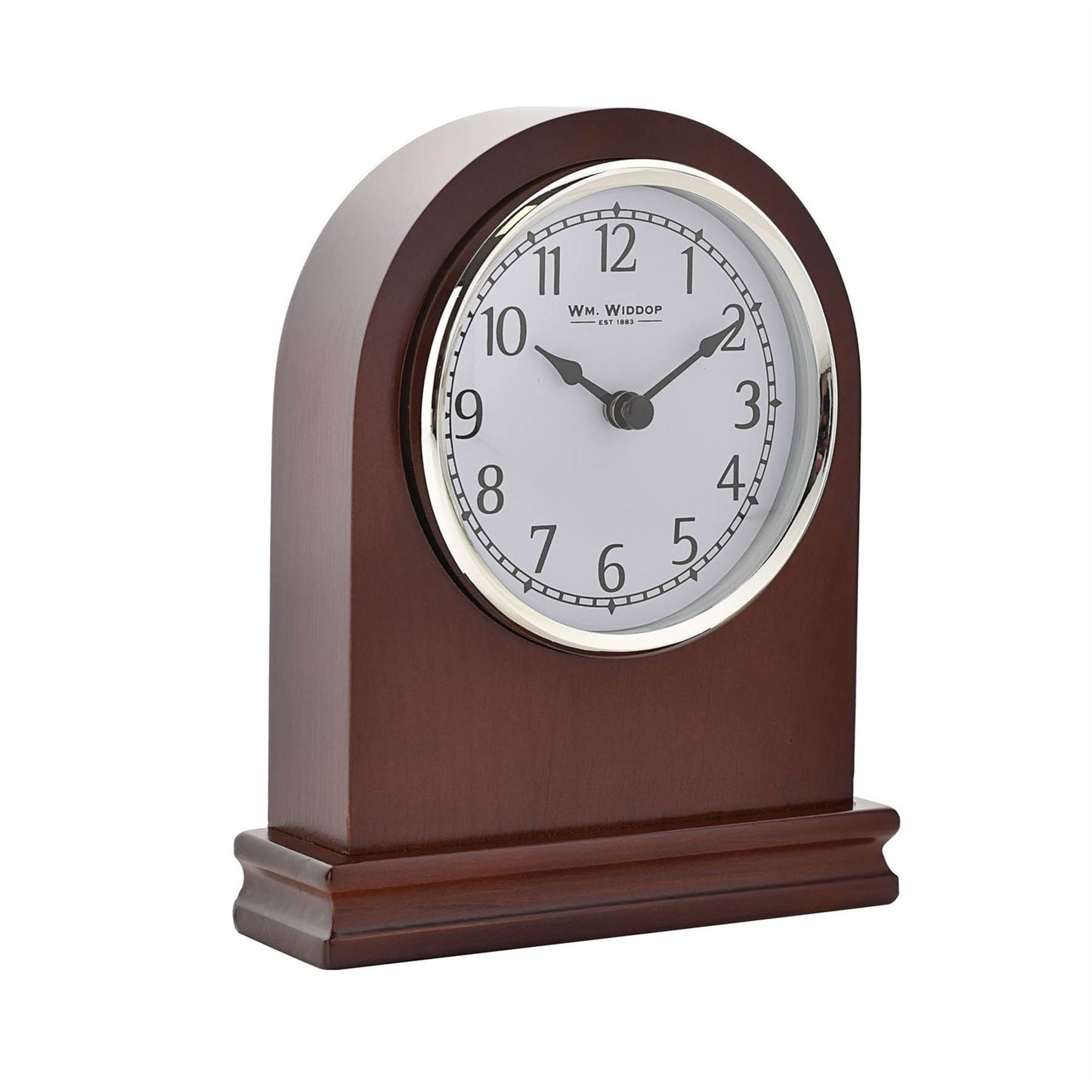 Wm. Widdop Arched Walnut Wood Mantel Clock with Arabic Dial