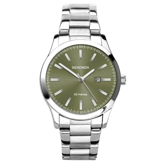 Sekonda Ladies Dated Green Dial Stainless Steel Bracelet Watch 40543