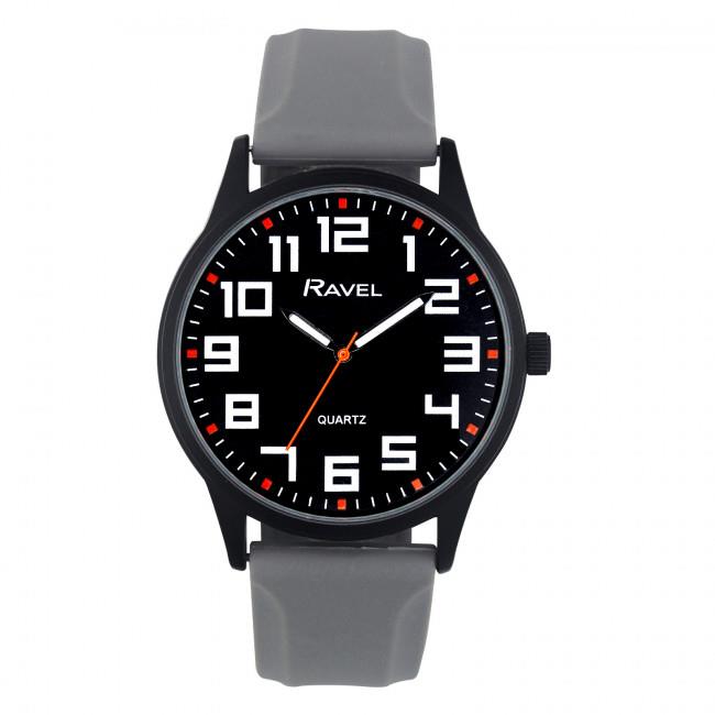 Ravel Mens Sports Black Dial Silicone Strap Watch Available Multiple Colour