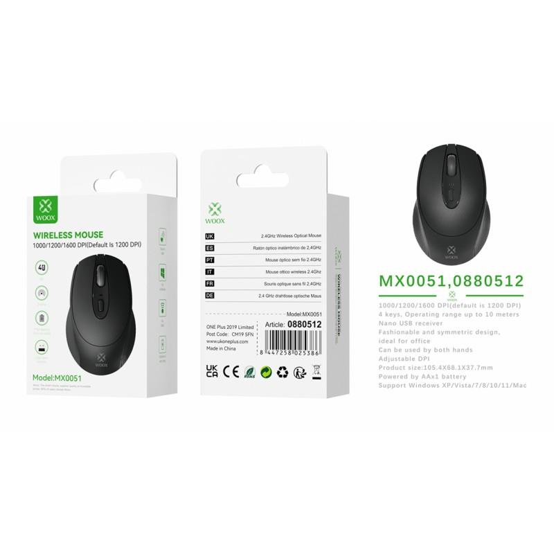 Woox Wireless Mouse, 1000/1200/1600DPI 1*AA battery (not Incl), Black MX0051