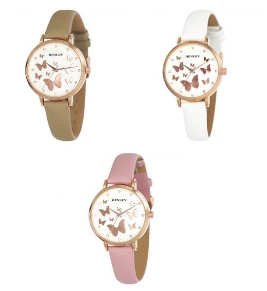 Henley Women's Rose Gold Butterfly Caramel Leather Strap Watch H06172 Available Multiple Colour