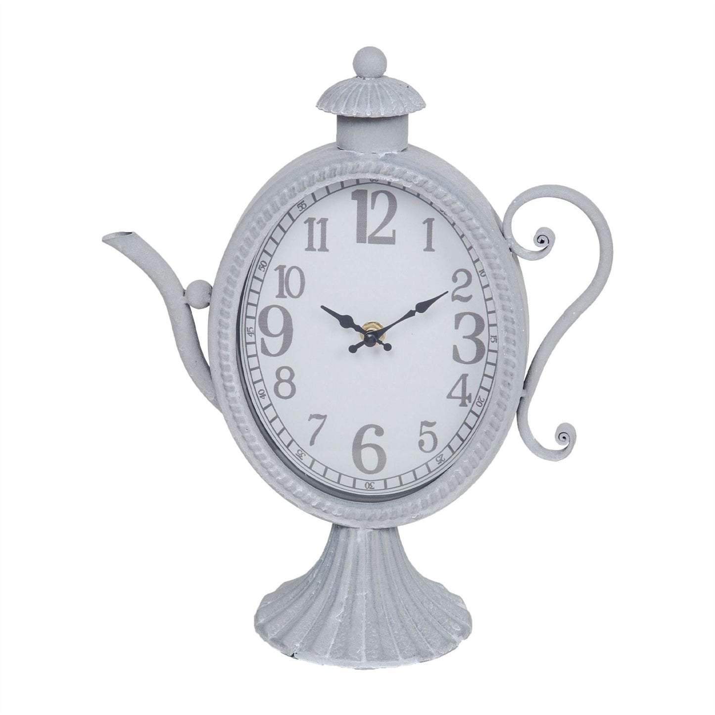 Hometime Oval Face Oxidised Metal Finish Mantel Clock - Teapot