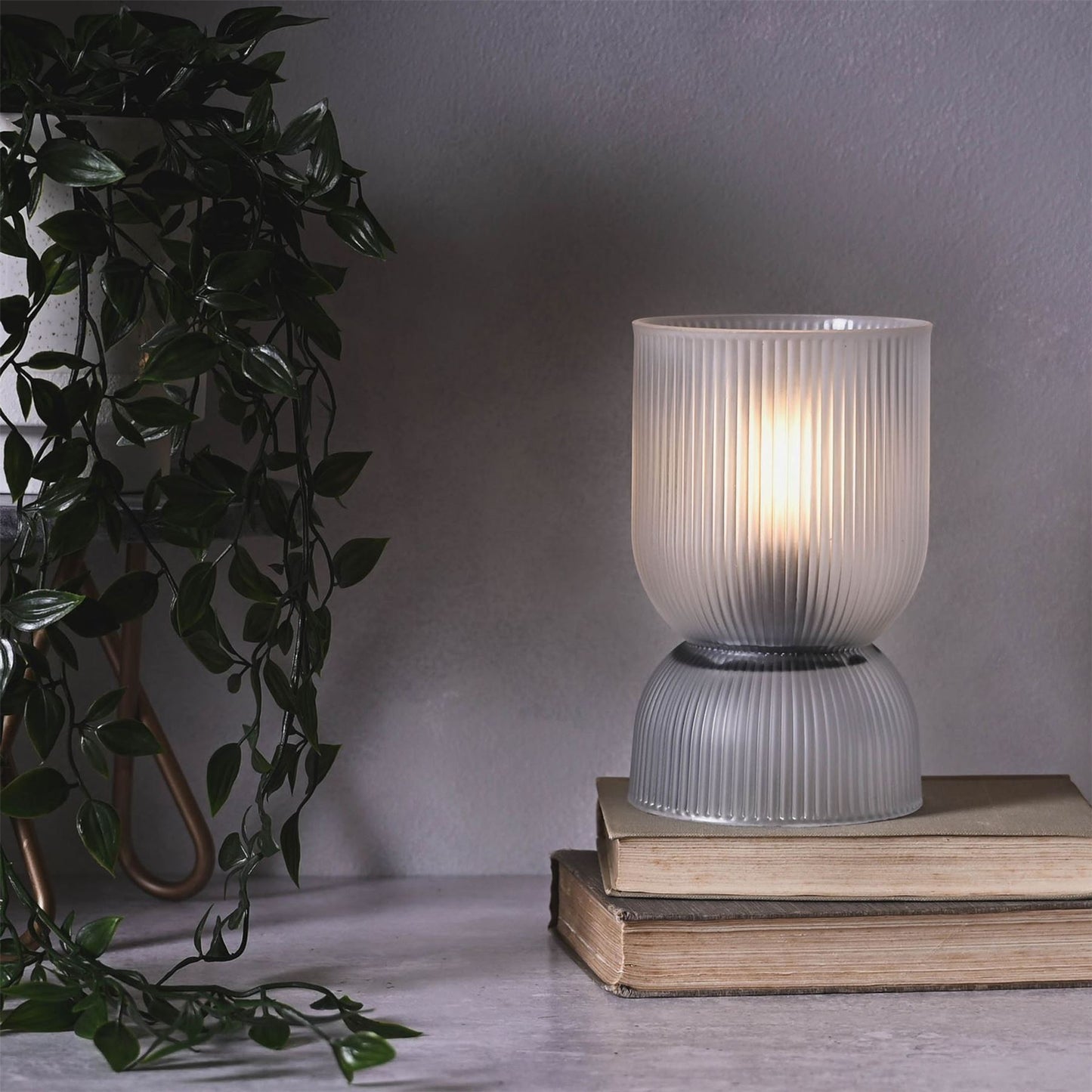Hestia Battery Operated Curved Glass Lamp Frosted White 14cm x 27cm