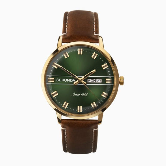 Sekonda Mens Originals Gold Case & Brown Leather Strap with Green Dial watch 1949