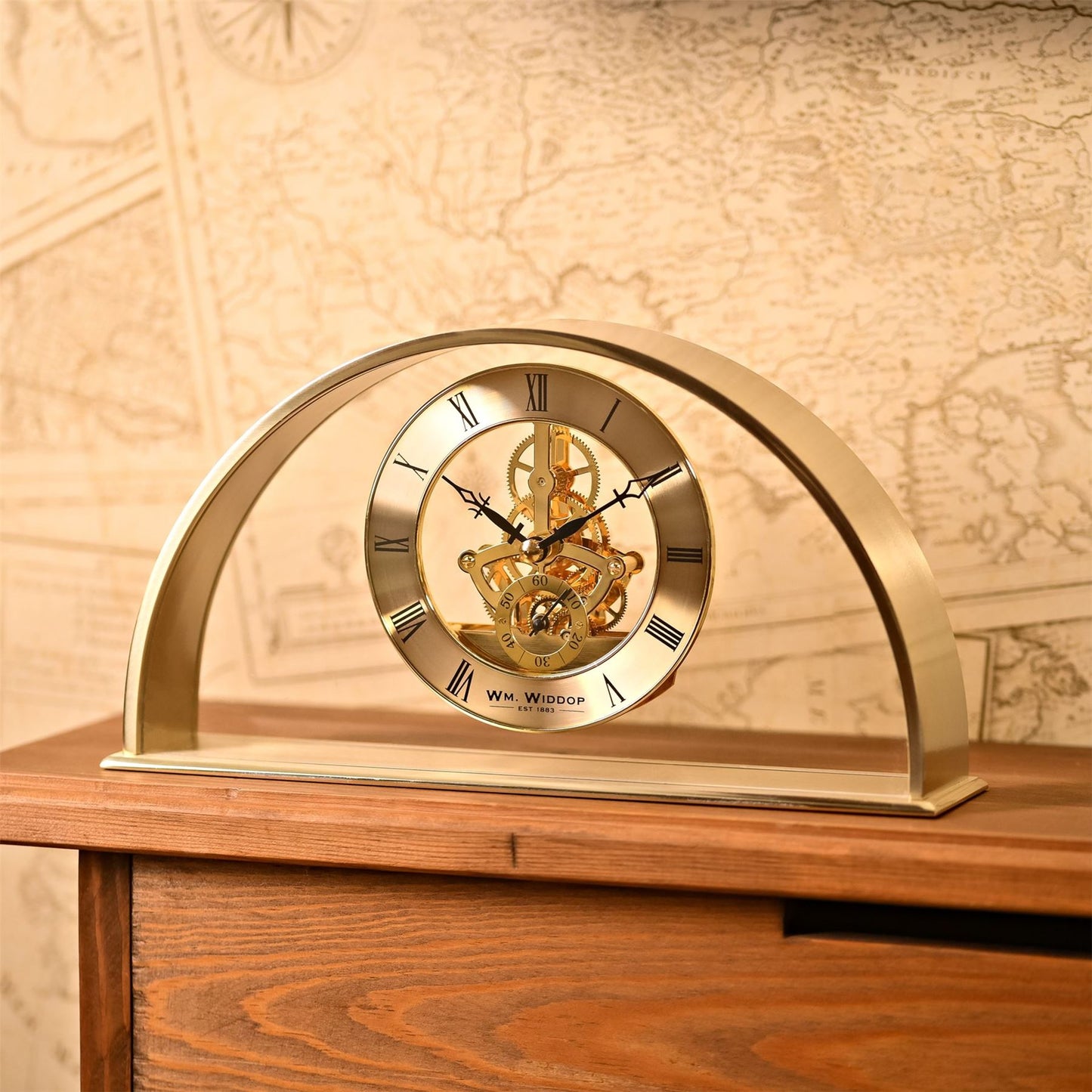 Wm.Widdop Arch Mantel Clock Skeleton Dial Roman W2029 Available Multiple Colour