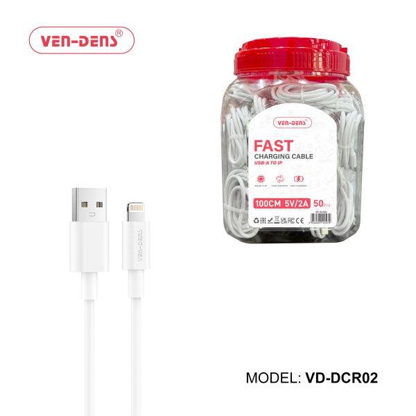 Ven-Dens 2A USB to 8 Pin Fast Charging Cable - 1m (Jar of 50pcs)