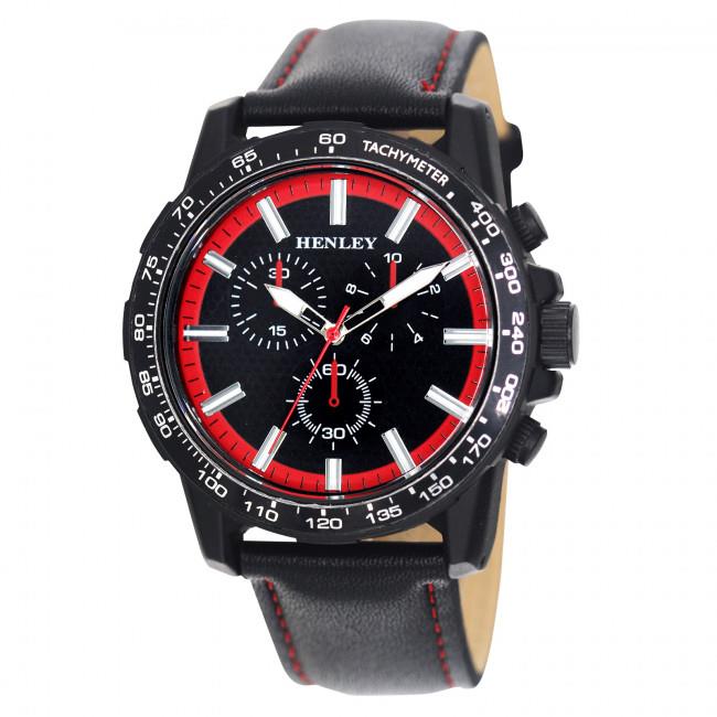 Henley Mens Satin Black Sports Coloured Stitch Multi Eye Watch H03015 Available Multiple Colour