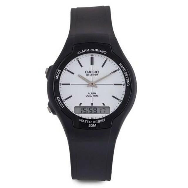 Casio Mens Dual Digital Time Black Rubber Strap Watch - AW-90H Available Multiple Color