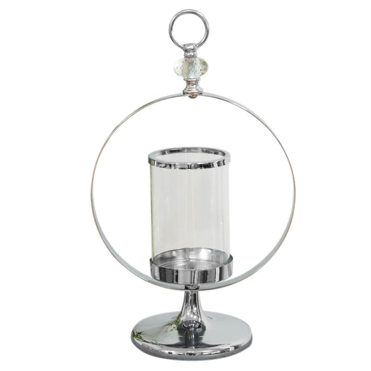 Hestia Chrome Finish and Glass Candle Holder 43cm