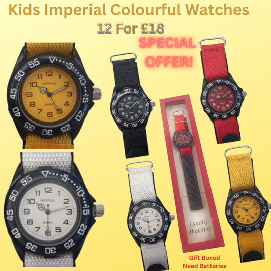 12 x Imperial Mens Children Girls & Boys Velcro Strap Easy Fasten Watches IMP428Y CLEARANCE NEEDS RE-BATTERY