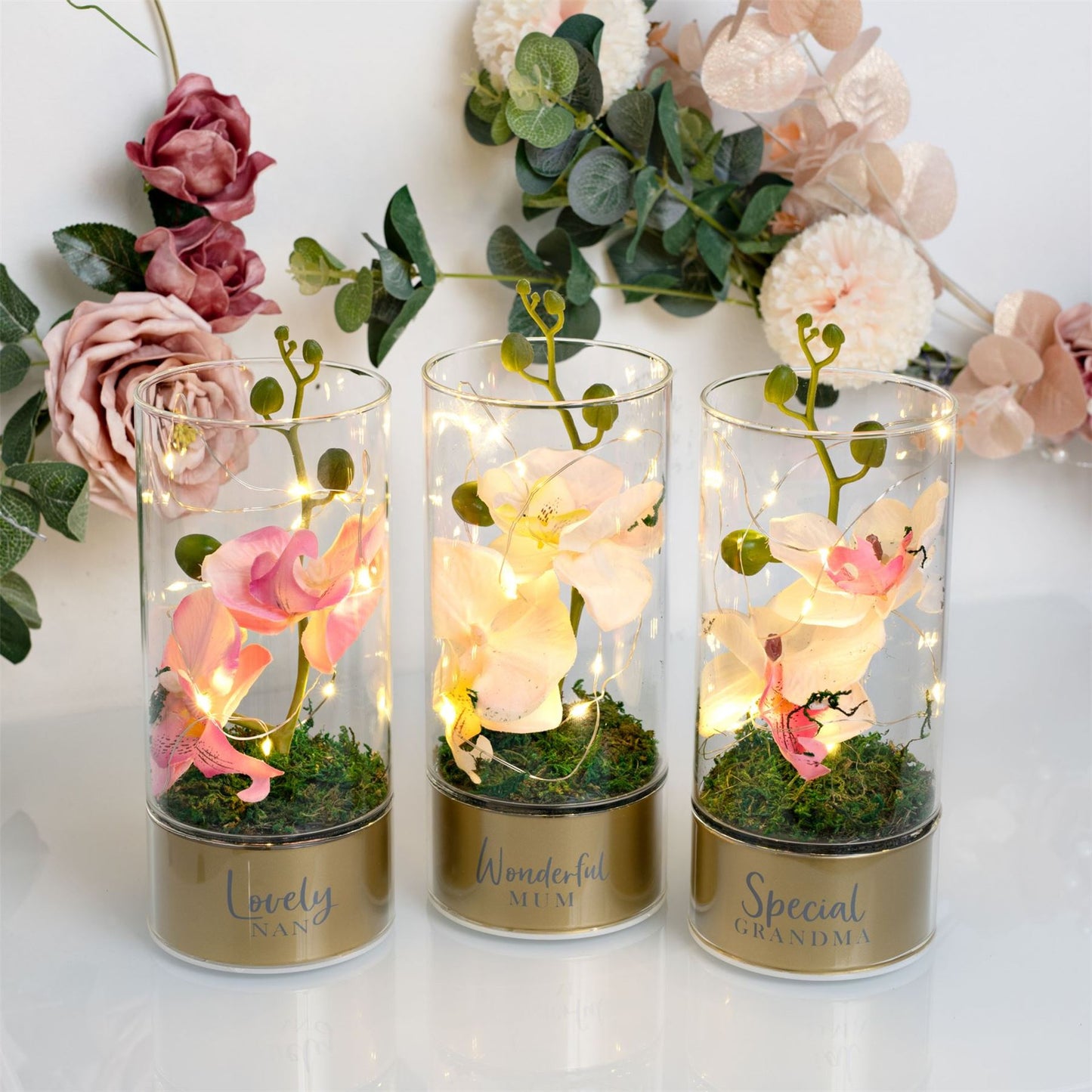 Peaches & Cream Tube Orchid Flowers & LED Light - Nan