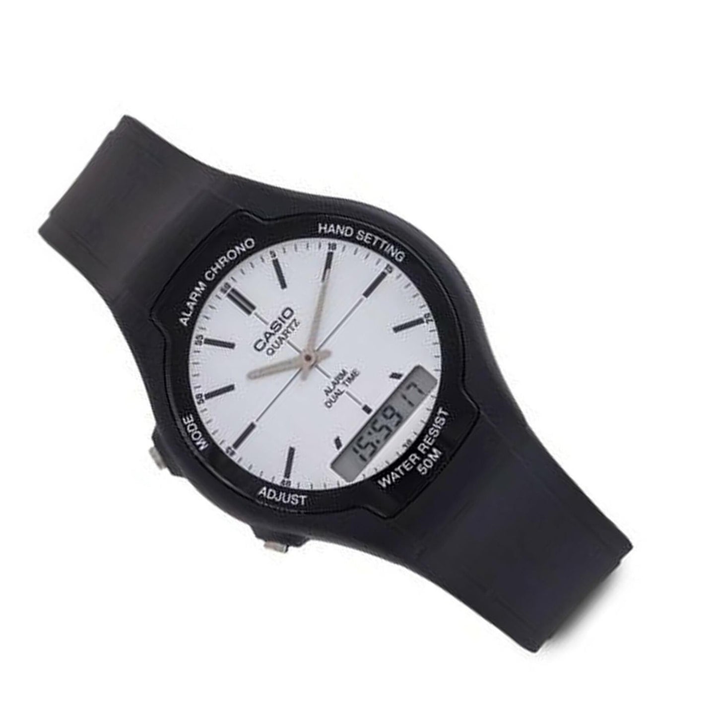 Casio Mens Dual Digital Time Black Rubber Strap Watch - AW-90H Available Multiple Color