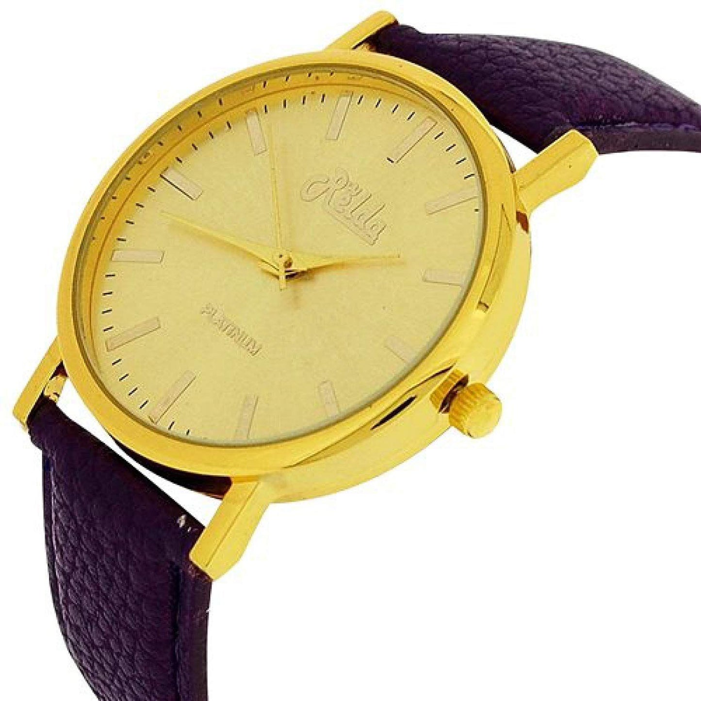 Relda Women Analogue Jumbo Gold tone Dial & Leather Strap With Buckle REL6 Available Multiple Colour - Needs Battery.