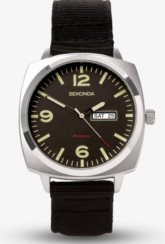 Sekonda Mens Pilot Airborne Black Canvas Strap Watch