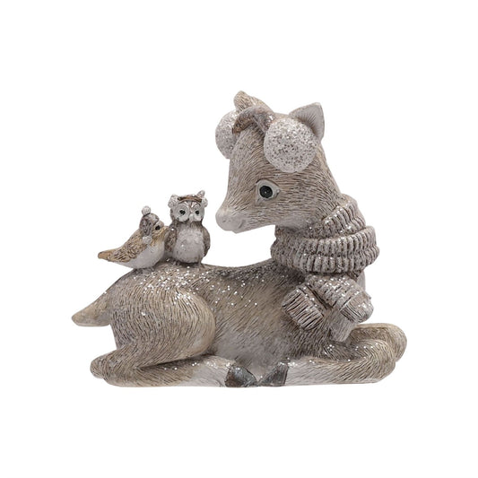 Reindeer & Two Robins Figurine