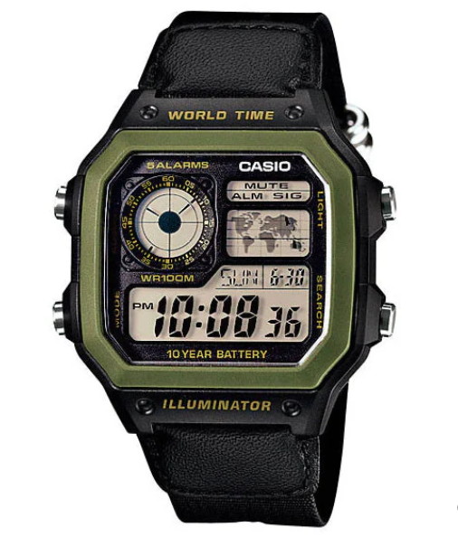 Casio Mens Digital World Time Illuminator Green Watch
