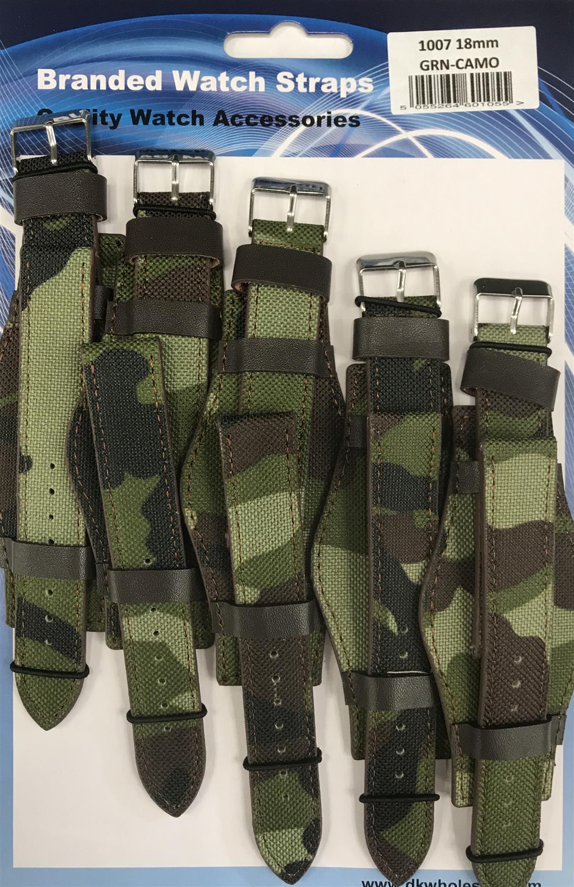 1007GRN Leather Camo Green Military Watch Straps Pk5 Available Sizes 18MM TO 22MM