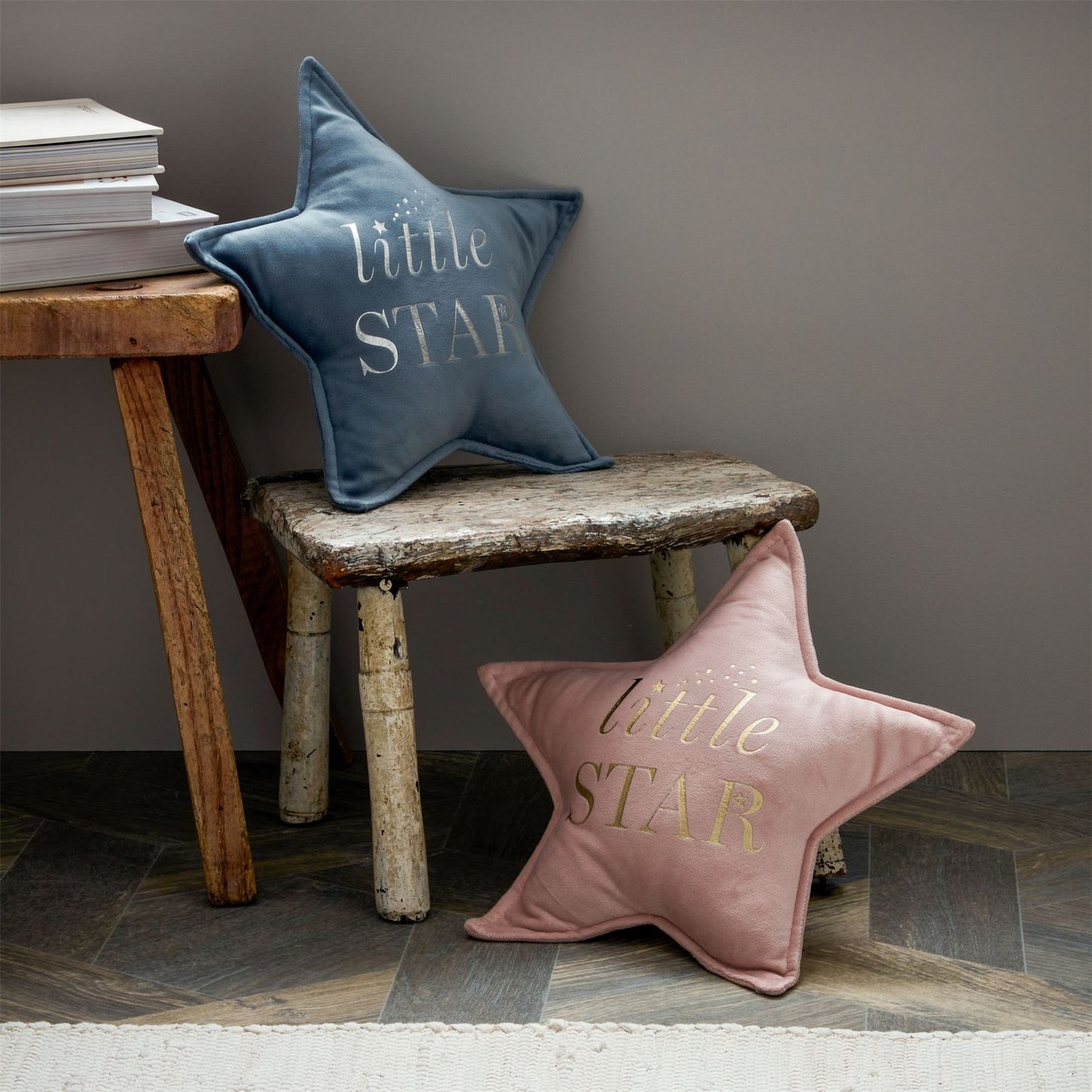 Bambino Little Star Velvet Cushion 30cm Blue