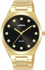 Lorus Ladies Bling Black dial Gold Plated Stainless Steel Bracelet Watch RG206WX9 BRAND NEW BUT NEEDS BATTERY